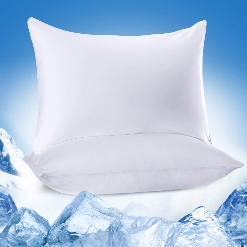 Marchpower Cooling Pillow Cases for Hot Sleepers Queen Size, Japanese Arc-Chill Cool Pillow Cases Double Design 2 Pack, Zipperd Breathable Skin-Friendly Cooling Pillowcase (20 X 30 inches)-White - Image 1